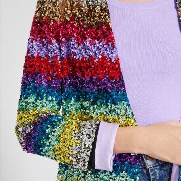 Alice + Olivia Linda Sequin Striped Open Jacket Coat - Picture 6 of 14